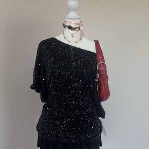 Vintage Adrianna papelle Black Sequin Top